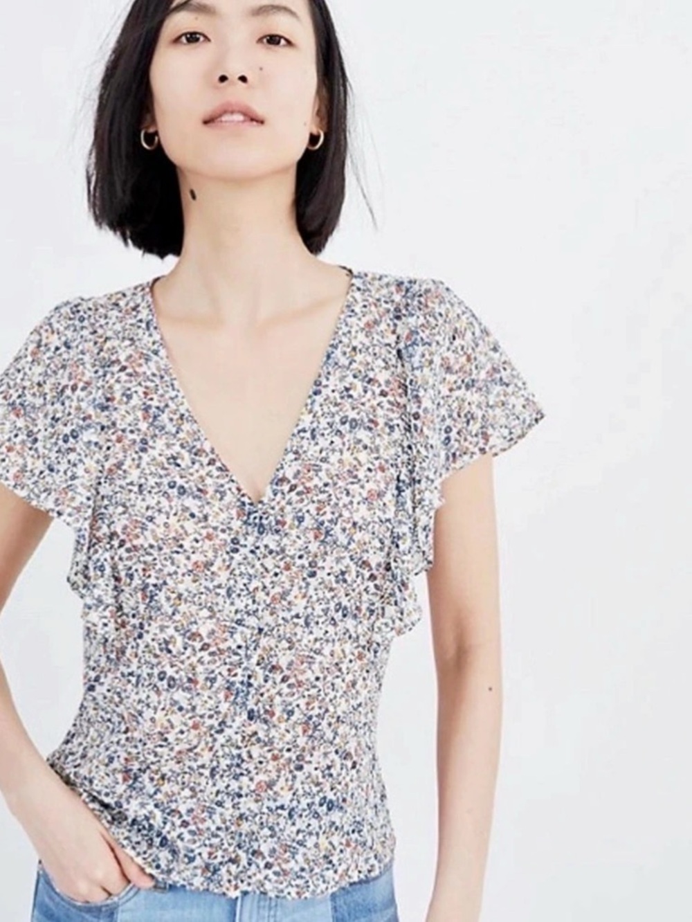 Madewell Carmelita Flutter Floral Short Sleeve Blouse